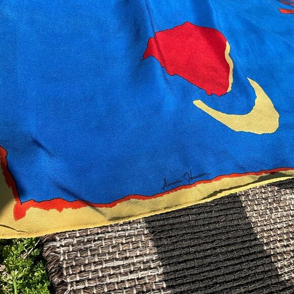 Vintage Post Modern Ginnie Johansen Rolled Silk Scarf 80s Artsy Geo Print - Picture 3 of 10